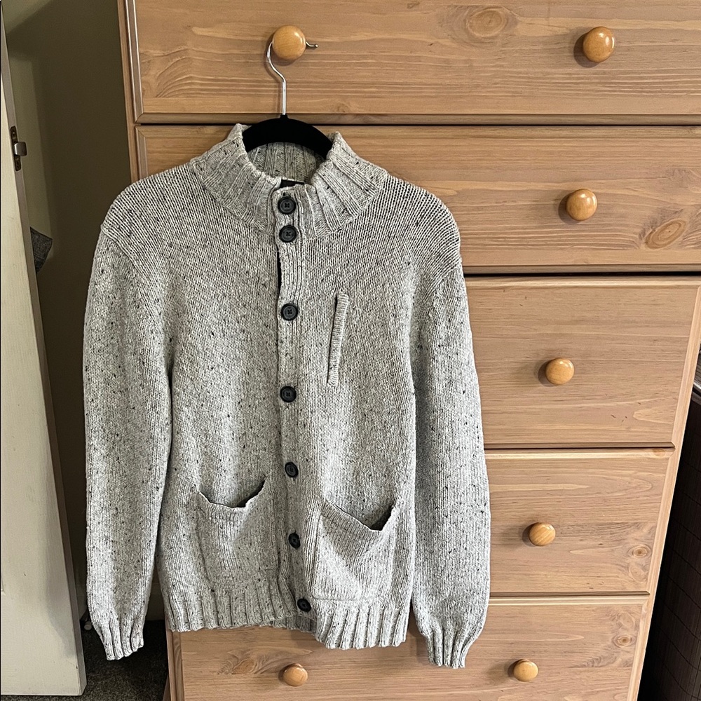 DKNY Men’s Speckled Gray Button Cardigan Sweater Jacket Size Small